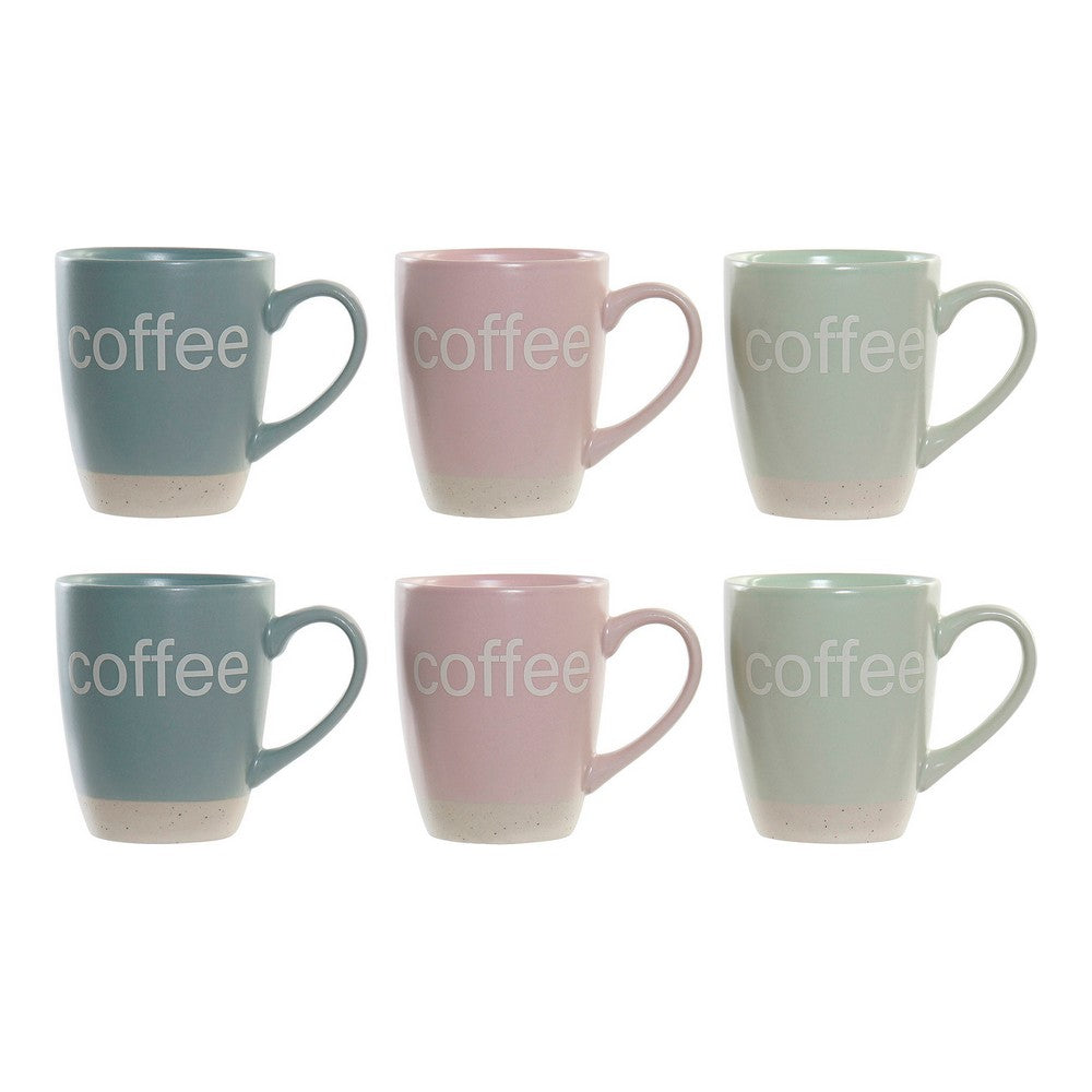 Set de 6 Tazas Mug Verde, Rosa, y Azul Pastel con soporte Madera