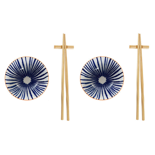 Set de Sushi DKD Home Decor Azul Blanco Bambú Gres (30 x 21 x 7 cm)
