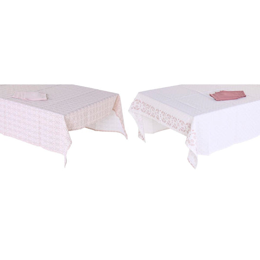 Mantel y servilletas DKD Home Decor Rosa Blanco (150 x 150 x 0,5 cm) (2 Unidades)