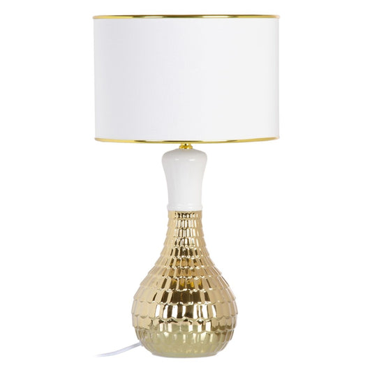 Lámpara de mesa 32 x 32 x 45,5 cm Cerámica Tejido Sintético Dorado Blanco