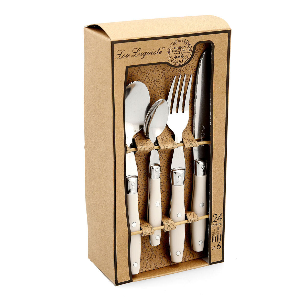 Lou Laguiole Comptoir Beige Metal Cutlery Set 24 Pieces