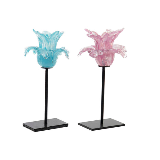 DKD Home Decor Metal Glass Flower Candle Holder (12 x 12 x 24 cm) (2 pcs)