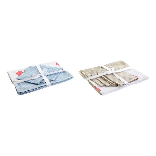 Toalha de mesa e guardanapos DKD Home Decor Love Beige Blue Cotton (150 x 1 x 150 cm) (2 unid.)