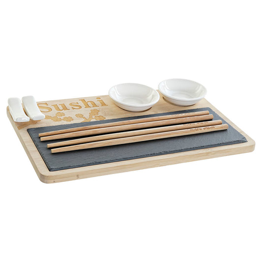 Conjunto de Sushi DKD Home Decor Bambu Ardósia (9 peças) (28,5 x 18,5 x 2,6 cm)