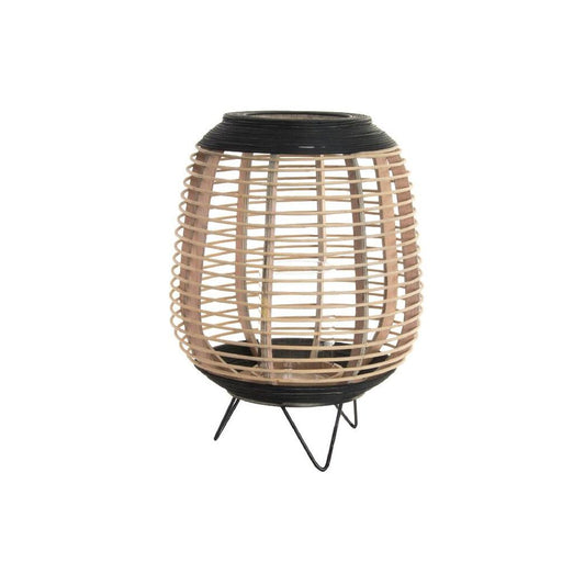 DKD Home Decor Candle Holder Glass Black Metal Brown Bamboo (32 x 32 x 43 cm)