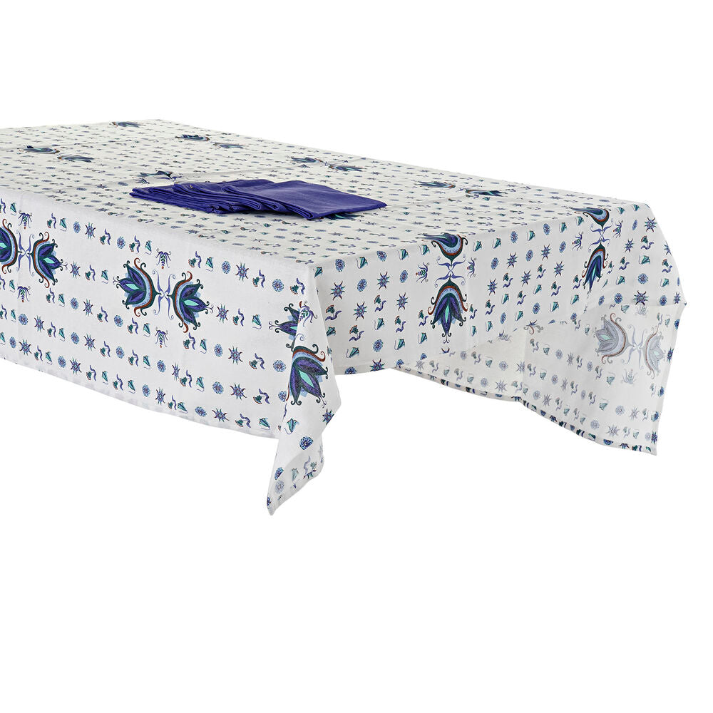 Tablecloth and napkins DKD Home Decor Blue Cotton White (150 x 150 x 0.5 cm) (36 x 35 x 0.5 cm) (2 pcs)