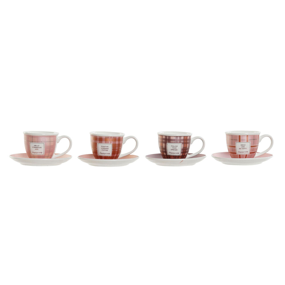 Juego de Tazas de Café DKD Home Decor Rosa Marrón Porcelana Bone China (90 ml)