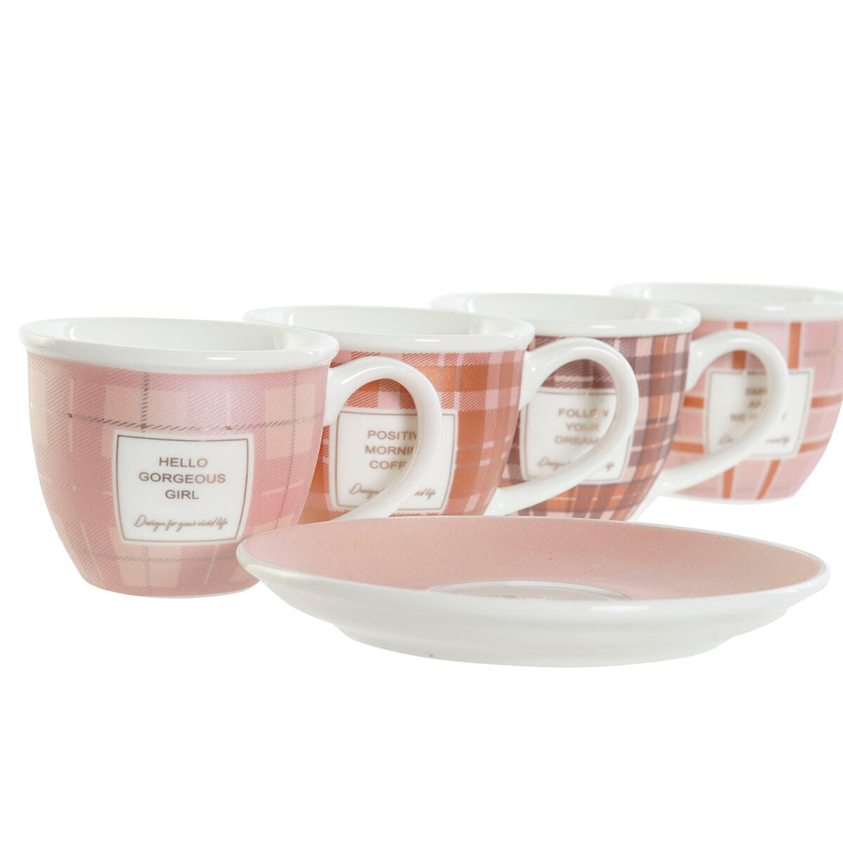 Juego de Tazas de Café DKD Home Decor Rosa Marrón Porcelana Bone China (90 ml)