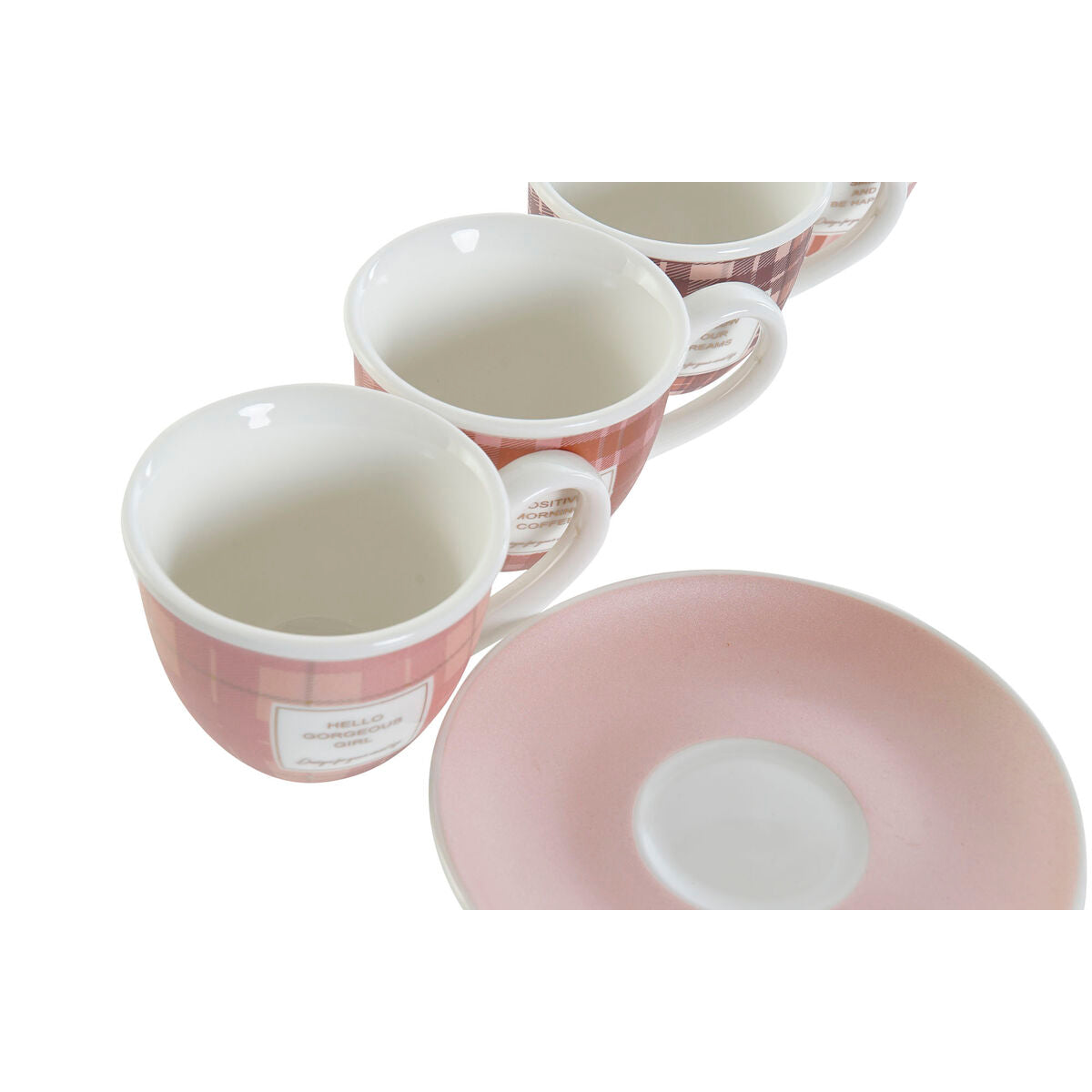 Juego de Tazas de Café DKD Home Decor Rosa Marrón Porcelana Bone China (90 ml)