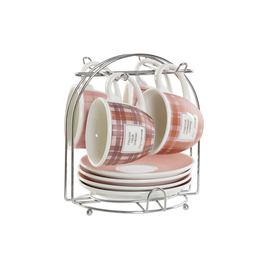 Juego de Tazas de Café DKD Home Decor Rosa Marrón Porcelana Bone China (90 ml)