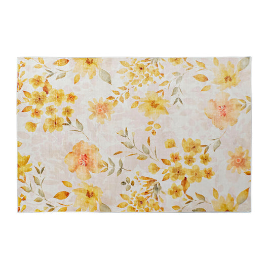 Tapete DKD Home Decor Amarelo Branco Poliéster Flores de Algodão (120 x 180 x 0,5 cm)