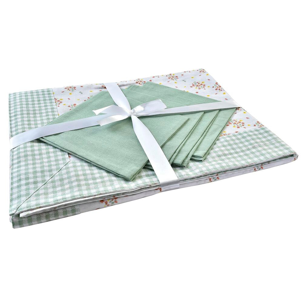 Set de mantelería DKD Home Decor Flores Poliéster Algodón Verde (150 x 150 x 0,5 cm)