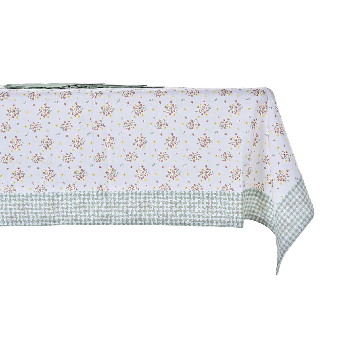 Set de mantelería DKD Home Decor Flores Poliéster Algodón Verde (150 x 150 x 0,5 cm)