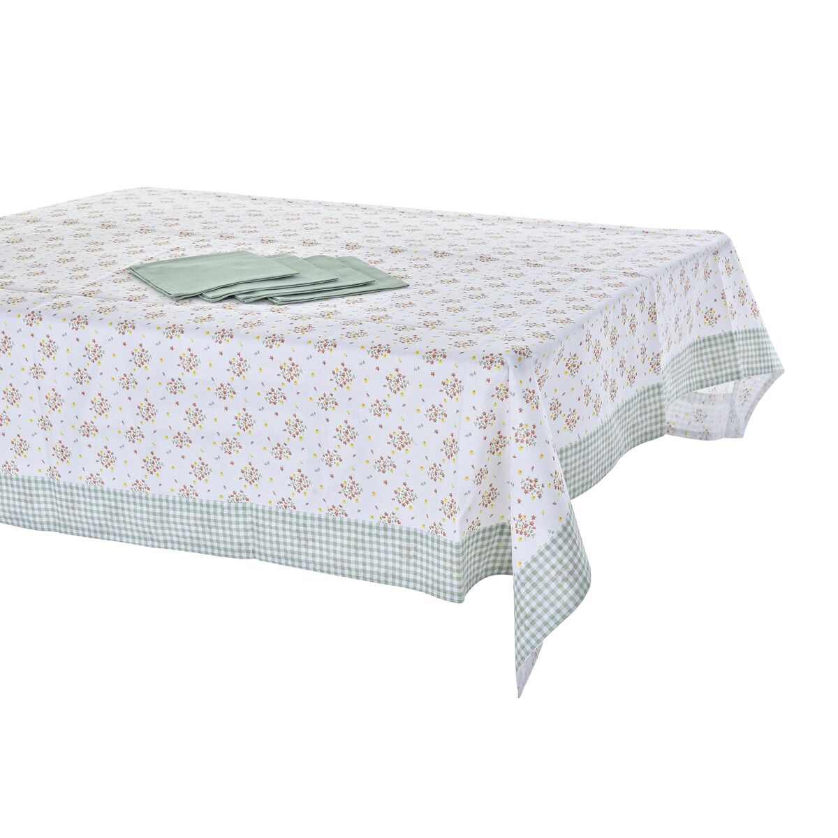 Set de mantelería DKD Home Decor Flores Poliéster Algodón Verde (150 x 150 x 0,5 cm)