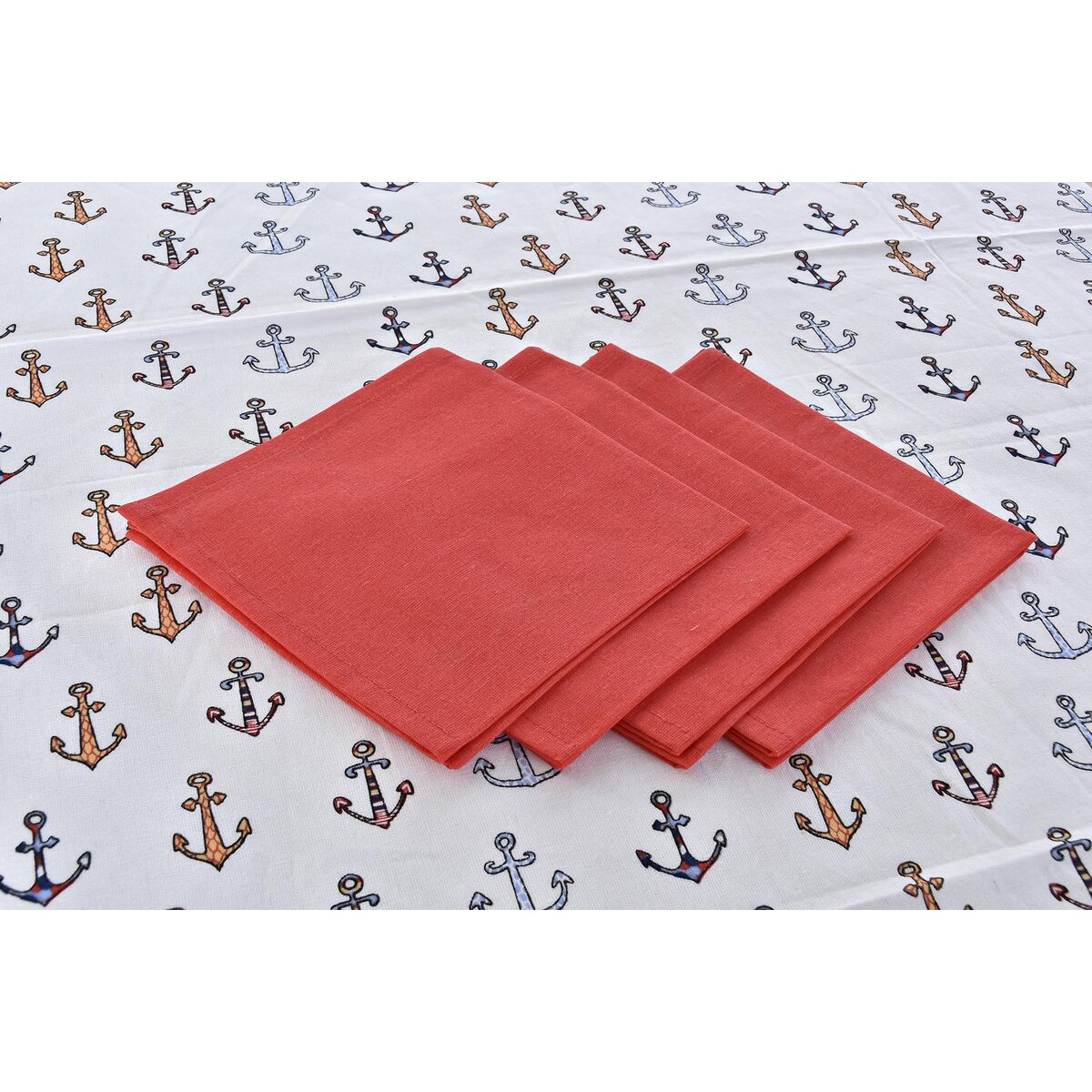 Table linen set DKD Home Decor Red Blue Polyester Cotton (150 x 150 x 0.5 cm) (2 Units)