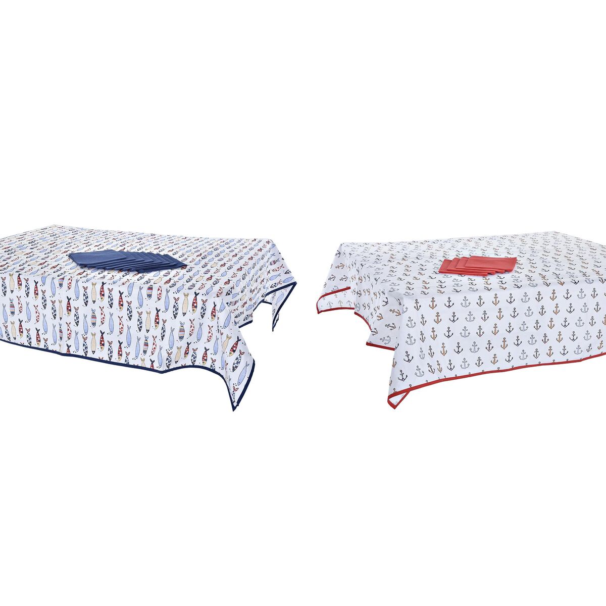 Conjunto de toalhas de mesa DKD Home Decor vermelho azul poliéster algodão (150 x 150 x 0,5 cm) (2 unidades)