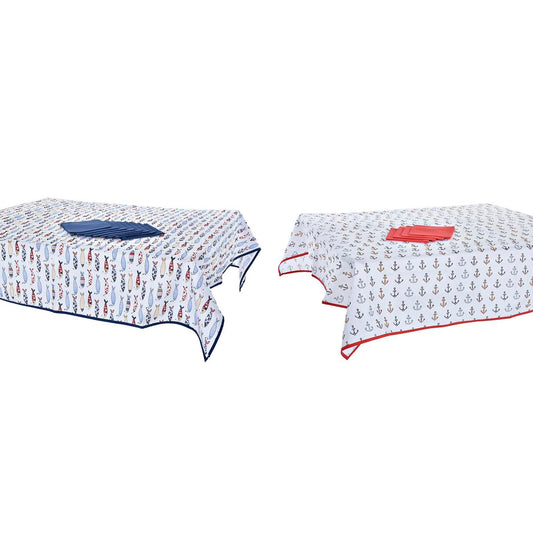 Conjunto de toalhas de mesa DKD Home Decor vermelho azul poliéster algodão (150 x 150 x 0,5 cm) (2 unidades)