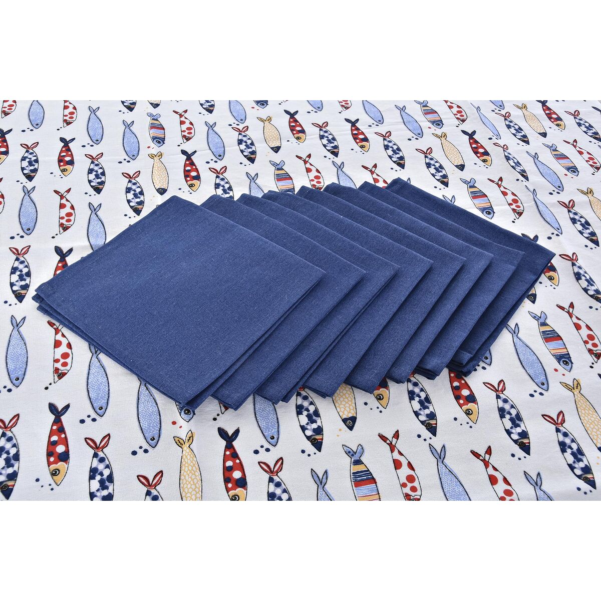 Conjunto de toalhas de mesa DKD Home Decor Vermelho Azul Poliéster Algodão (150 x 250 x 0,5 cm) (2 unidades)