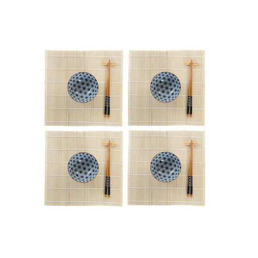 Conjunto de Sushi DKD Home Decor Blue Bamboo Stoneware (14,5 x 14,5 x 31 cm)