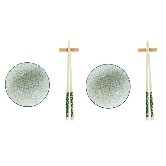 Sushi Set DKD Home Decor White Green Bamboo Stoneware (30 x 21 x 7 cm)