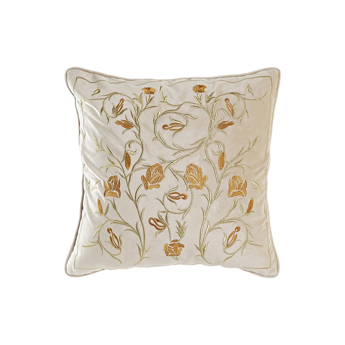 Cojín DKD Home Decor Dorado Poliéster Flores (45 x 10 x 45 cm)