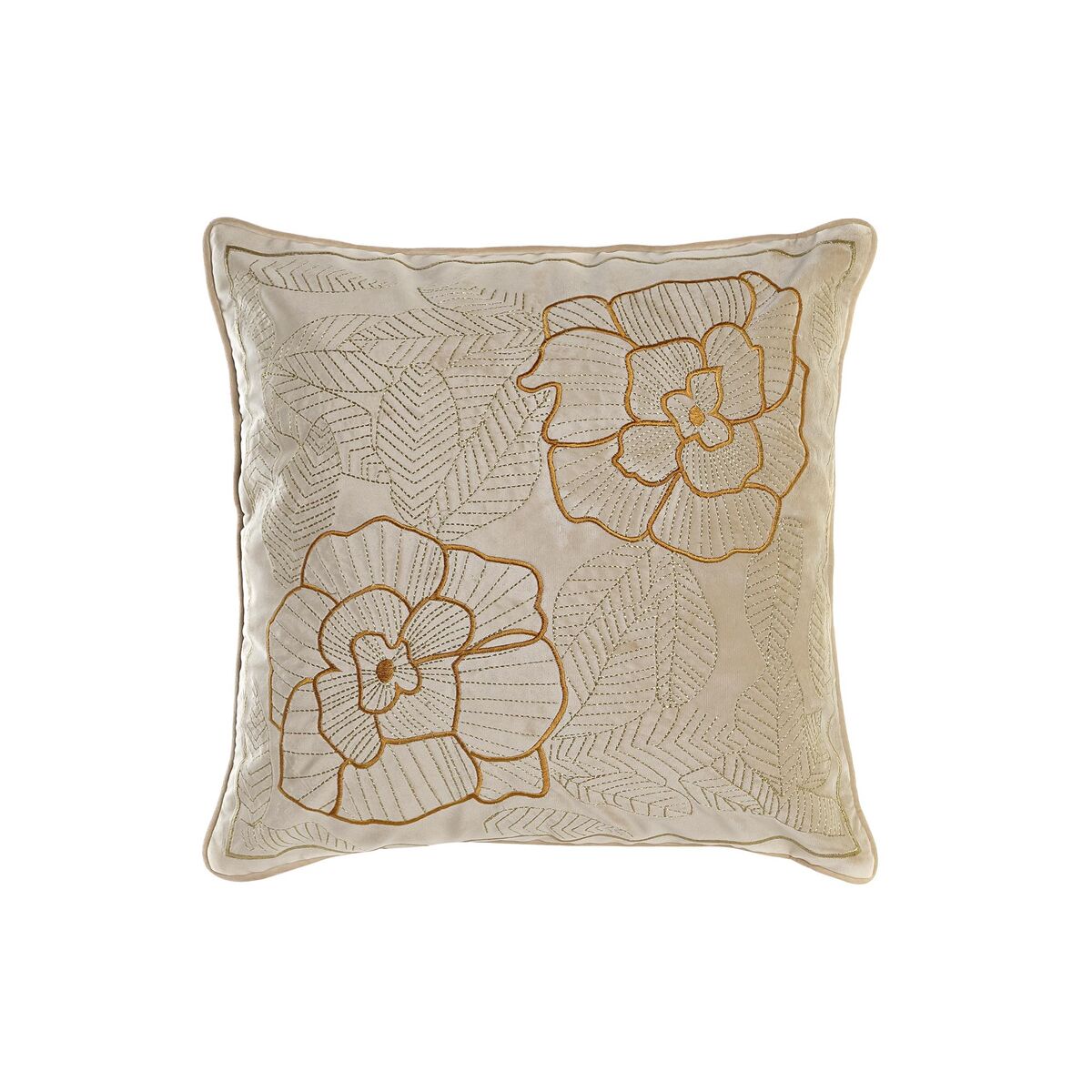 Cojín DKD Home Decor Dorado Poliéster Flores (45 x 10 x 45 cm)