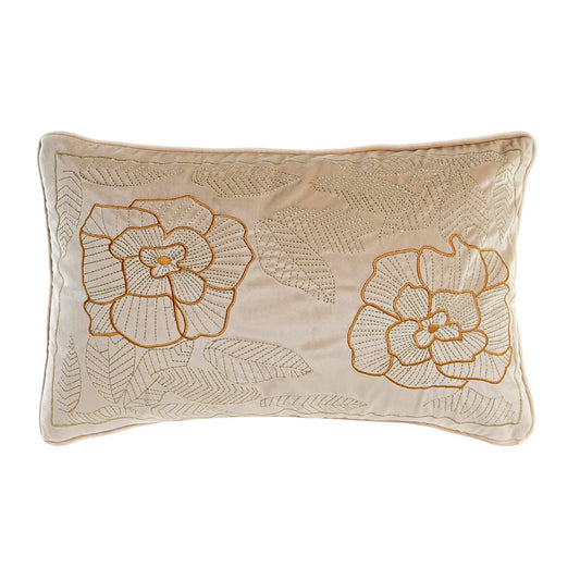 Cojín DKD Home Decor Dorado Poliéster Flores (50 x 10 x 30 cm)