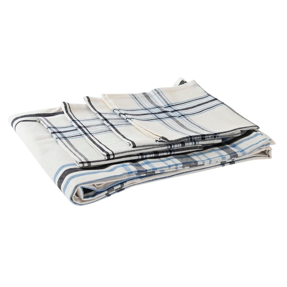 Tablecloth and napkins DKD Home Decor Black Beige Blue Cotton White (150 x 150 x 0.5 cm)