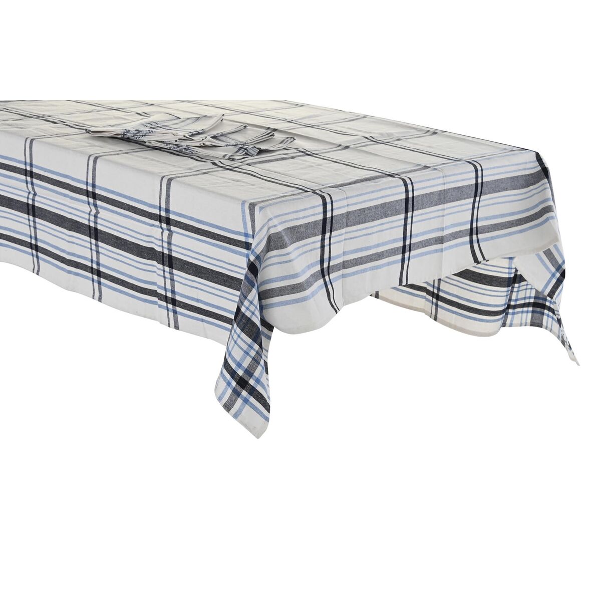 Tablecloth and napkins DKD Home Decor Black Beige Blue Cotton White (150 x 150 x 0.5 cm)