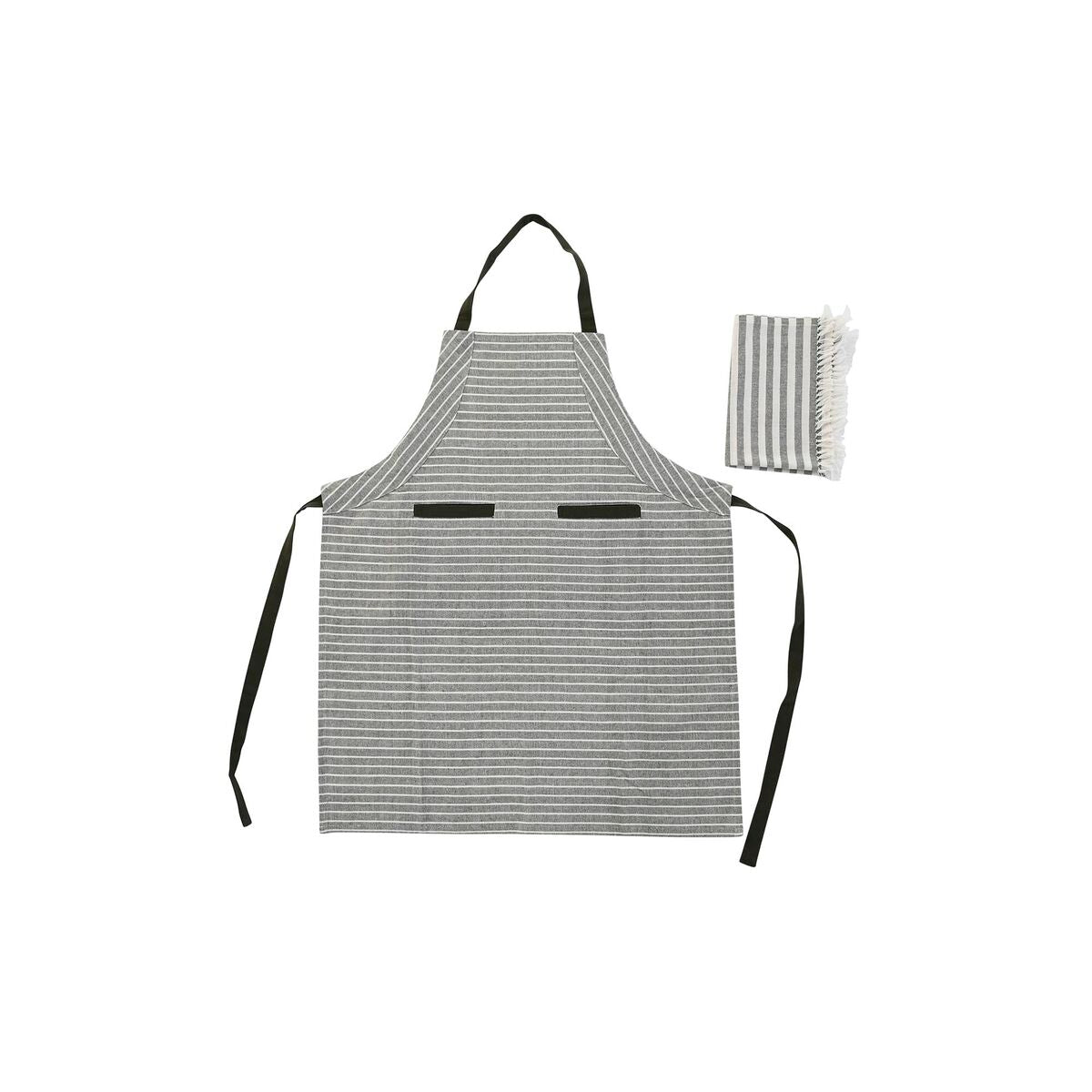 Apron with Pocket DKD Home Decor Gray Cotton White Green (70 x 1 x 85 cm)