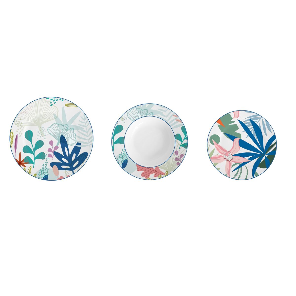 Set de Vajilla DKD Home Decor Porcelana Azul Verde 18 Piezas