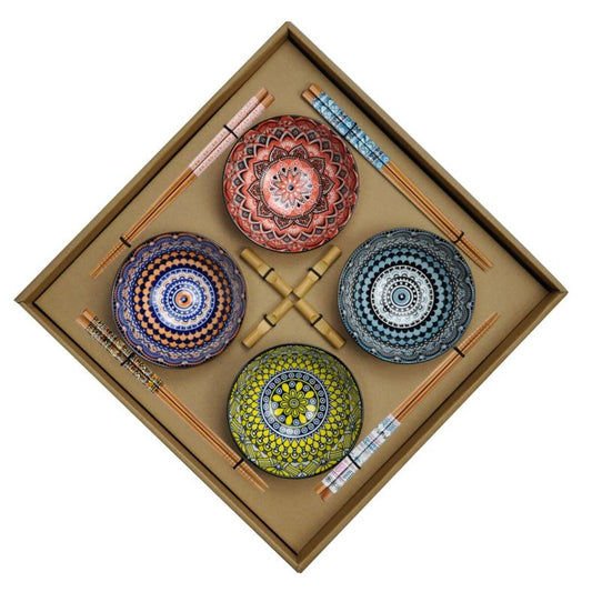 Conjunto de sushi DKD Decoração para casa multicolorida Bambu Mandala Grés Oriental (12 peças)
