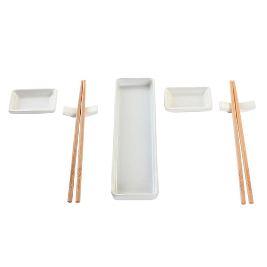 Sushi Set DKD Home Decor Natural White Bamboo Stoneware Oriental