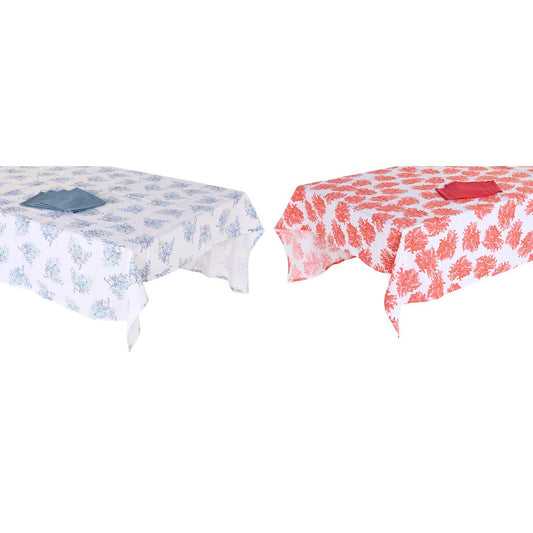 Tablecloth and napkins DKD Home Decor Blue Fuchsia White (150 x 250 x 0.5 cm) (2 Units)