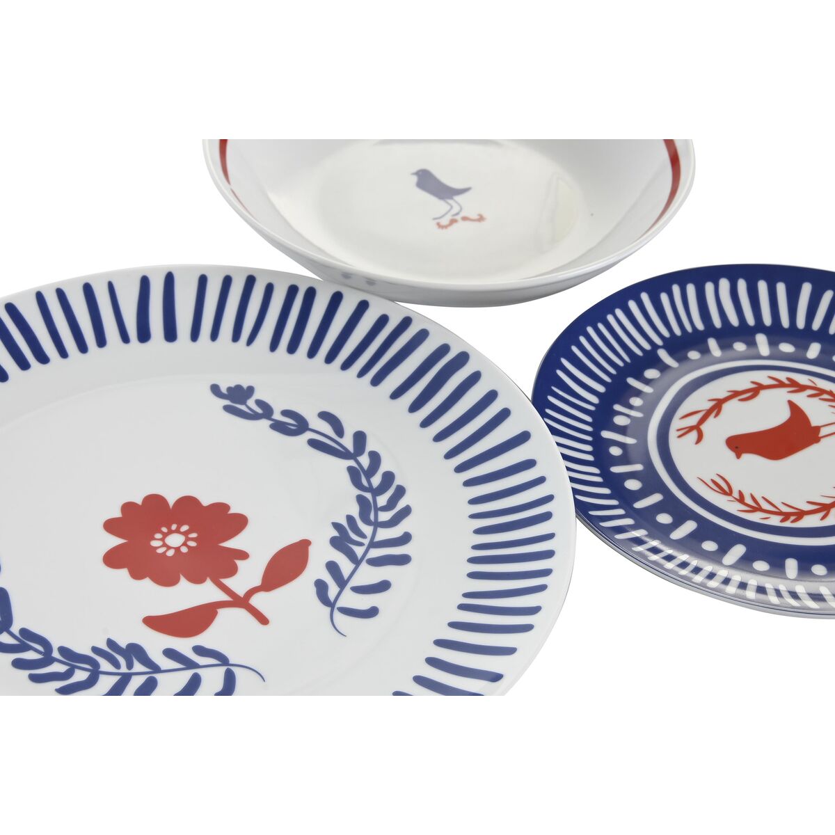 Conjunto de Louça DKD Home Decor Porcelana Vermelho Azul Branco 27 ​​x 27 x 3 cm 18 Peças