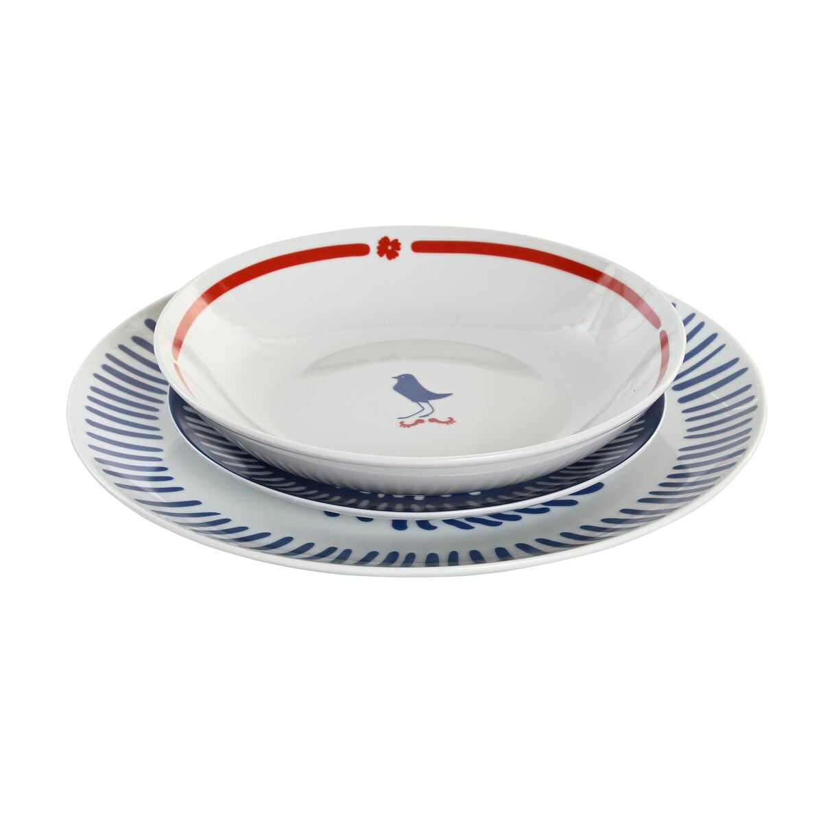 Conjunto de Louça DKD Home Decor Porcelana Vermelho Azul Branco 27 ​​x 27 x 3 cm 18 Peças