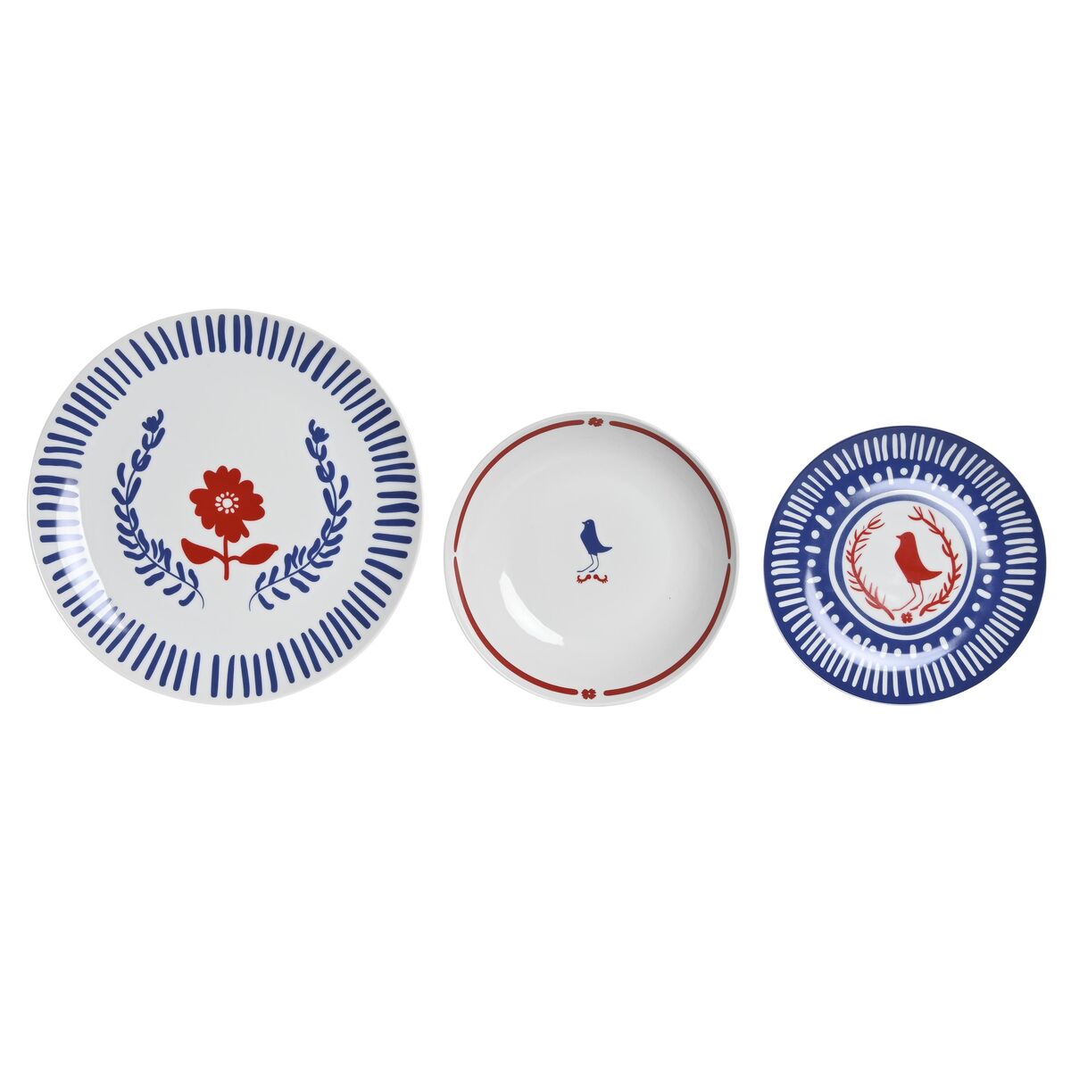 Conjunto de Louça DKD Home Decor Porcelana Vermelho Azul Branco 27 ​​x 27 x 3 cm 18 Peças