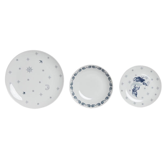 Conjunto de Louça DKD Home Decor porcelana azul branco 27 ​​x 27 x 3 cm 18 peças