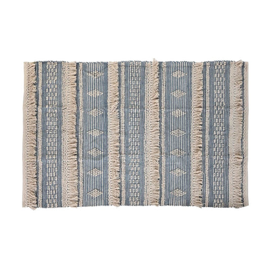 Tapete para decoração de casa DKD 180 x 120 x 2 cm algodão azul boho branco