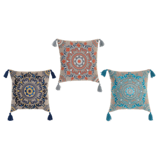 DKD Home Decor Orange Sky Blue Navy Mandala Cushion (40 x 10 x 40 cm) (3 Units)