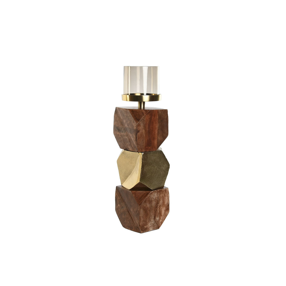 DKD Home Decor Candle Holder 10 x 10 x 40.5 cm Glass Gold Brown Aluminum Mango Wood