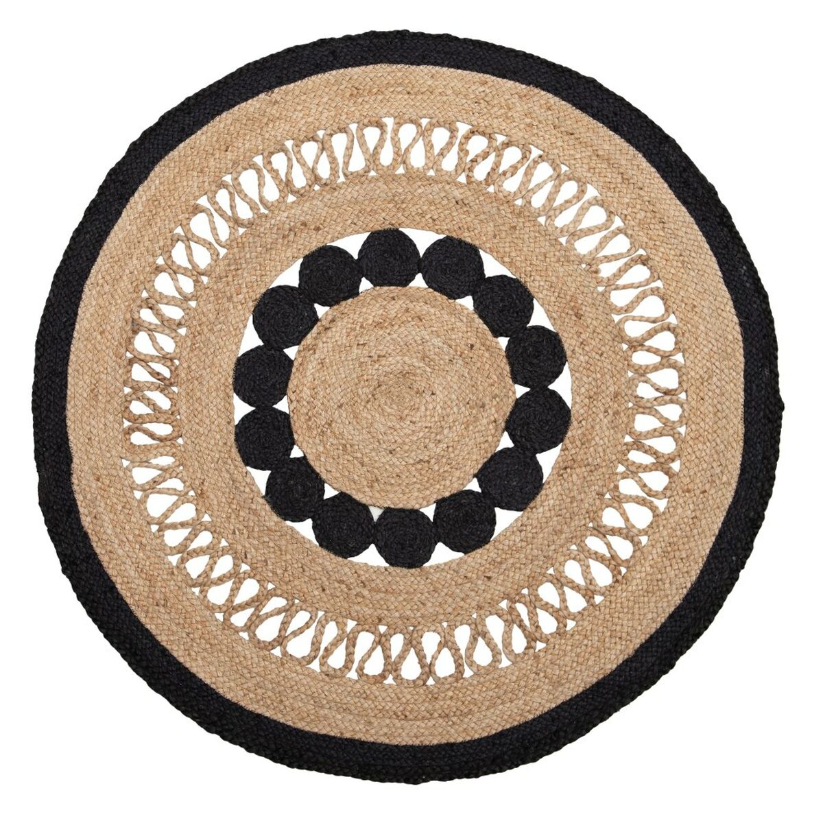 Rug 120 x 120 x 1 cm Natural Black Jute