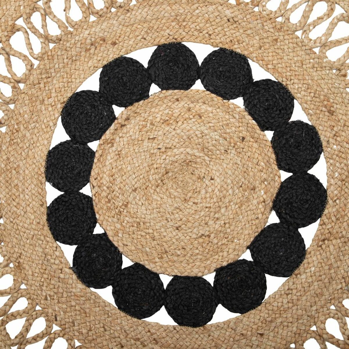 Rug 120 x 120 x 1 cm Natural Black Jute