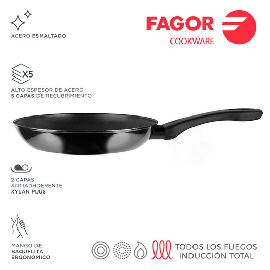 Frigideira FAGOR Indutherm Aço Esmaltado Preto (Ø 26 cm)