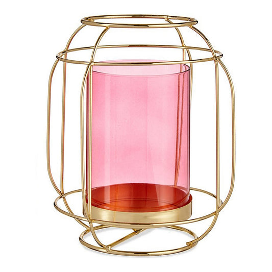 Castiçal ouro rosa lanterna metal vidro
