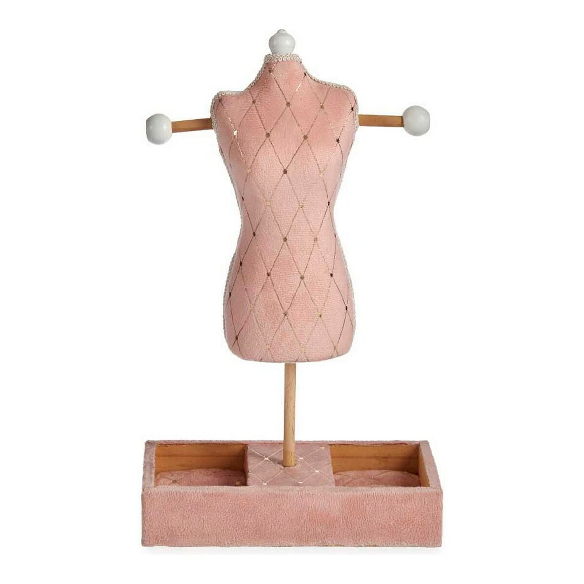 Standing Jewelry Box Pink Velvet Wood (12 x 40 x 24 cm)