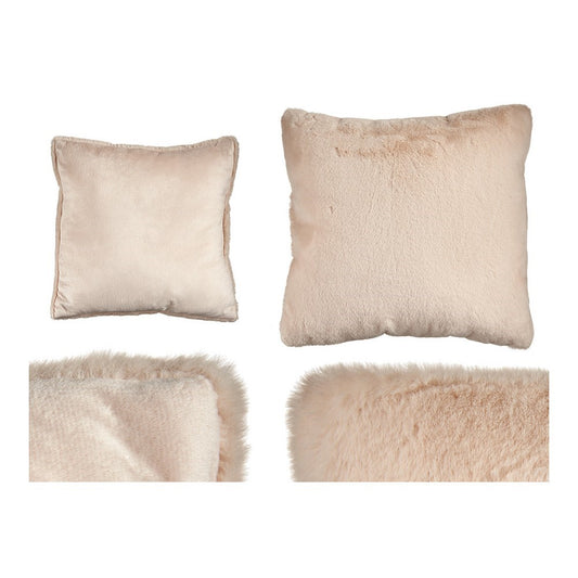 Cream Cushion With Synthetic Leather Fur (40 x 2 x 40 cm)