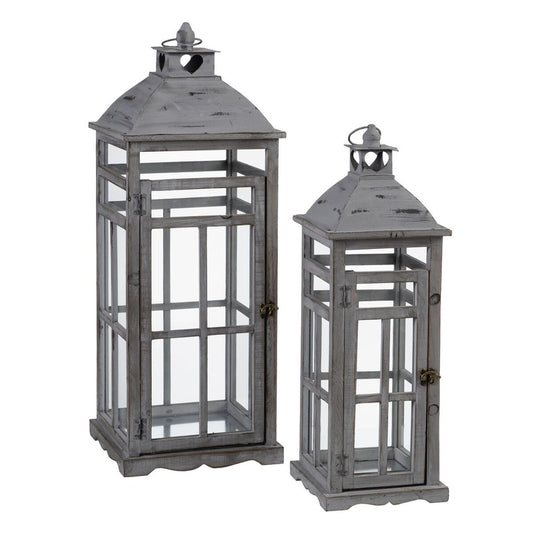 Lantern 28 x 28 x 75 cm Gray candle holder Fir wood (2 Units)