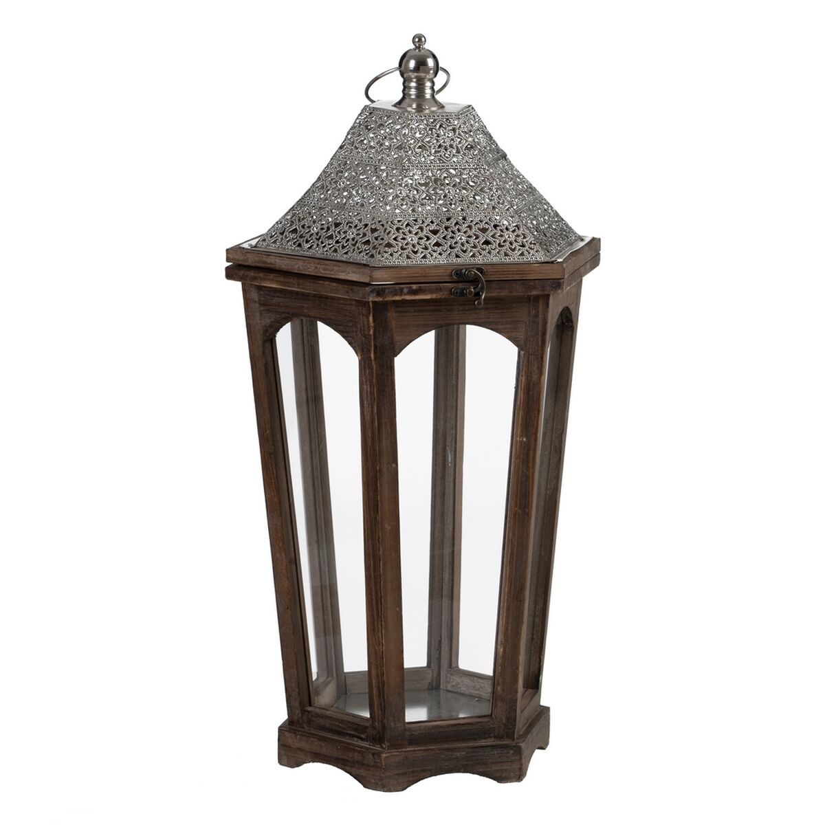 Lantern 32 x 28 x 60 cm Candle holder Brown Silver Fir wood (2 Units)