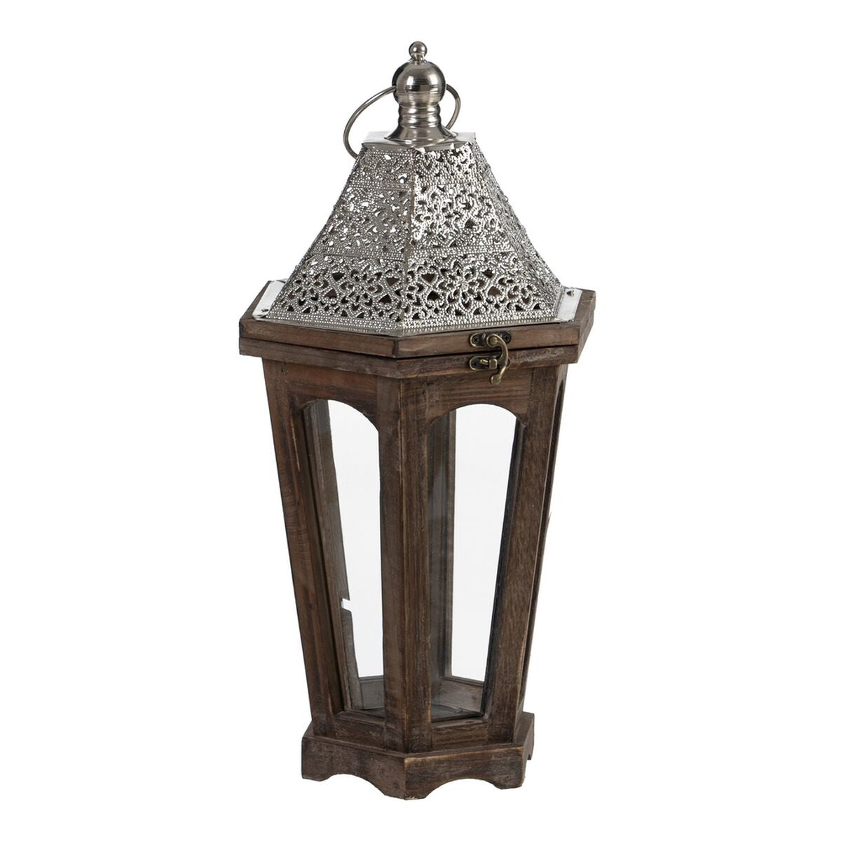 Lantern 32 x 28 x 60 cm Candle holder Brown Silver Fir wood (2 Units)